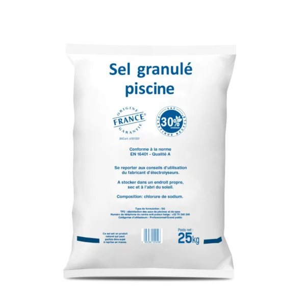 Sel Poudre Spécial Électrolyse Piscine – Sac de 25 kg – Haute Pureté